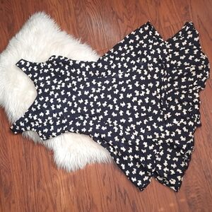 Vintage Scottie Dog Navy& Beige Ruffled Fitted Dress